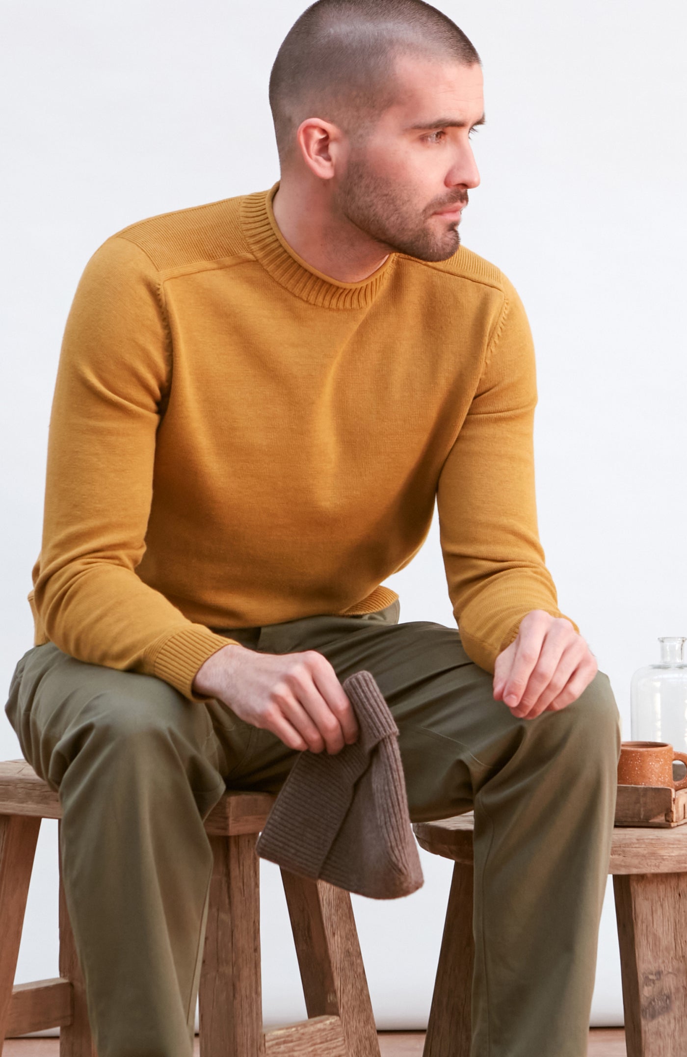 mustard fisherman rib knit jumper