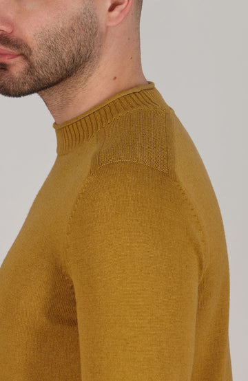 mustard mens cotton linen jumper by Paul James