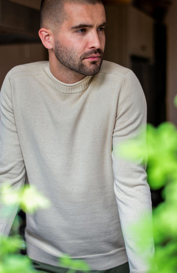 Oatmeal Mens Organic Cotton Saddle Shoulder Jumper By Paul James