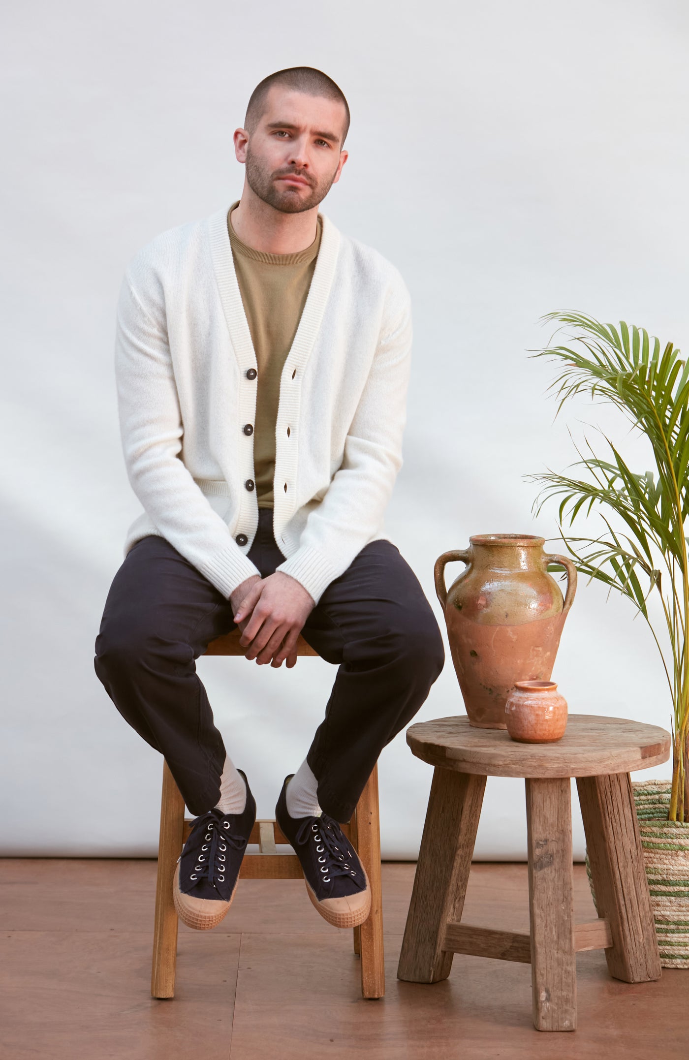 mens off white wool cardigan