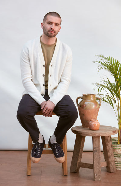 mens off white wool cardigan