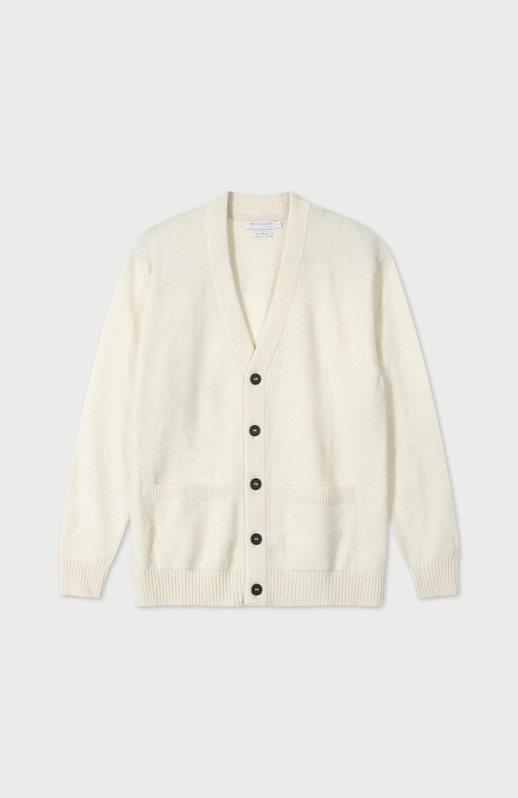 Ecru Mens Lambswool Cardigan By Paul James 