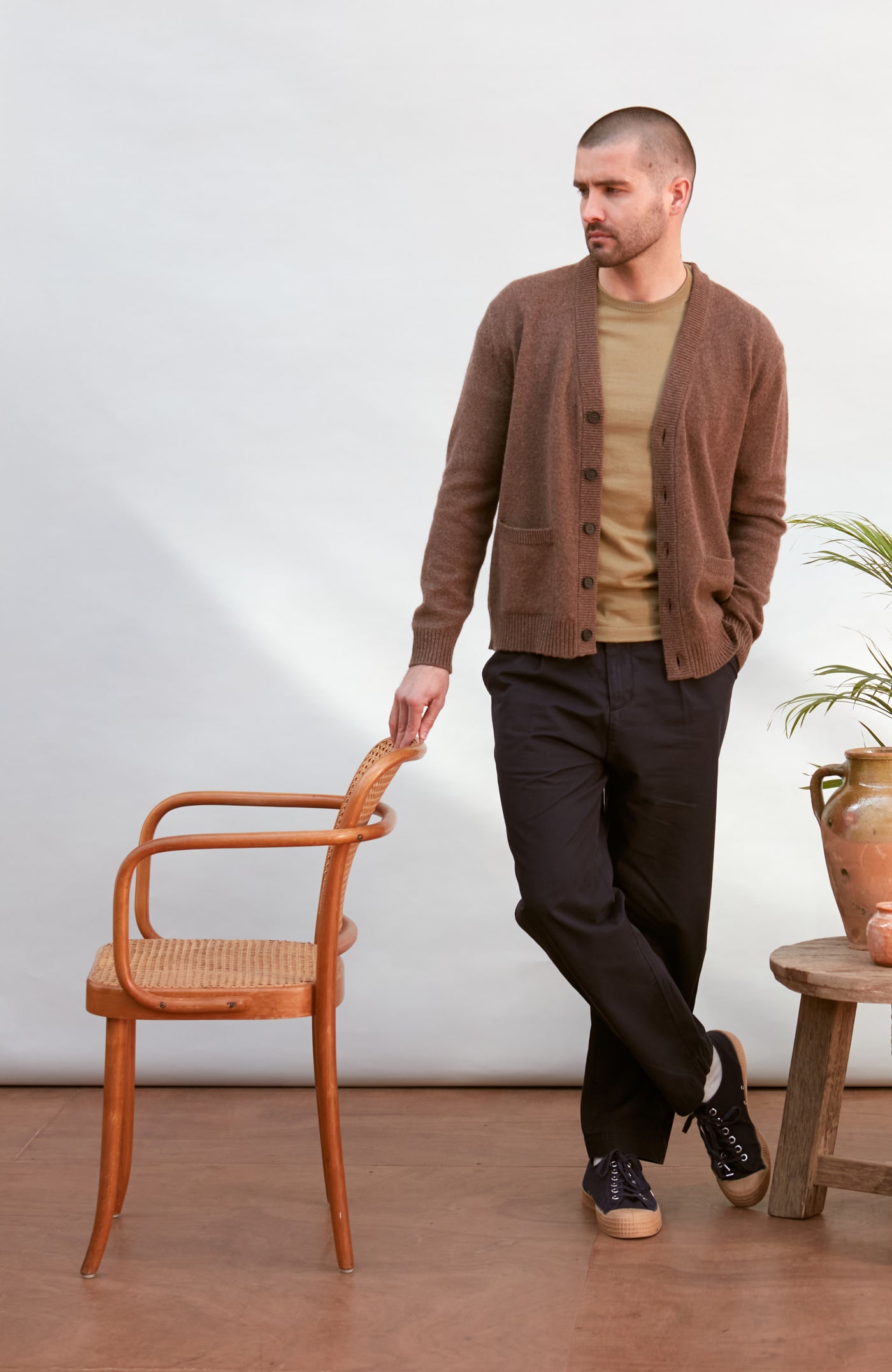 brown mens wool cardigan