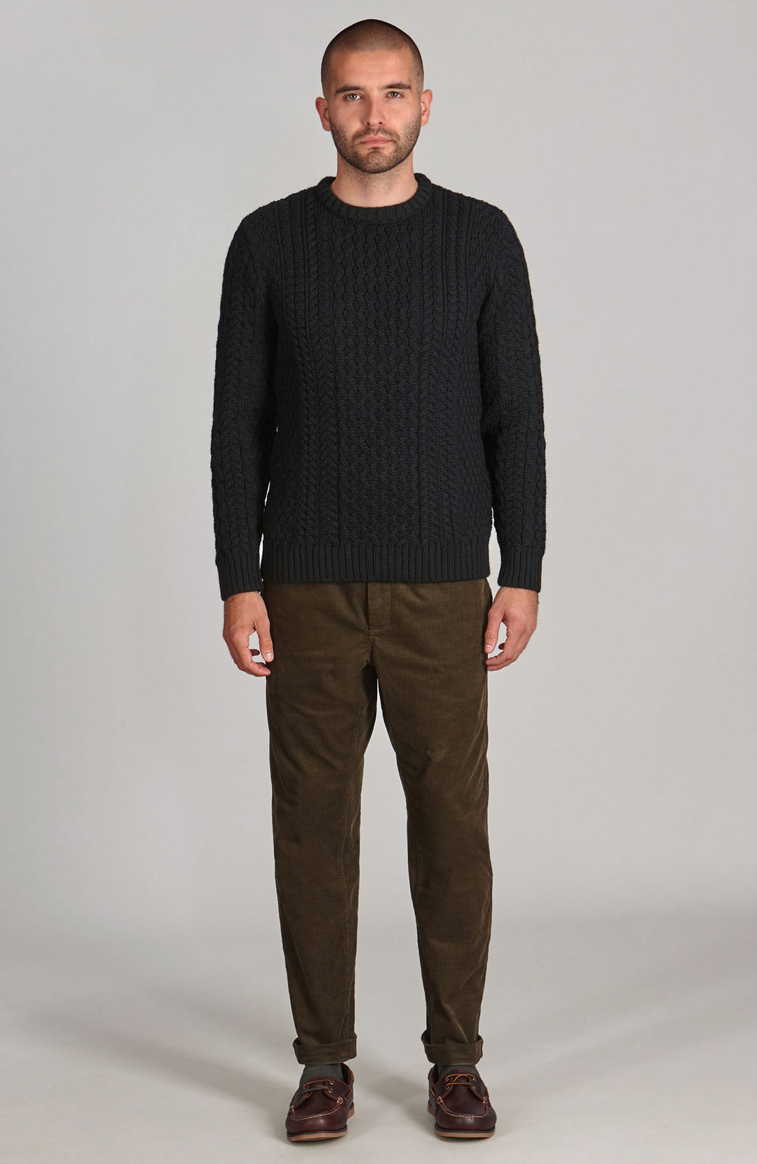 black mens British wool cable jumper by Paul James