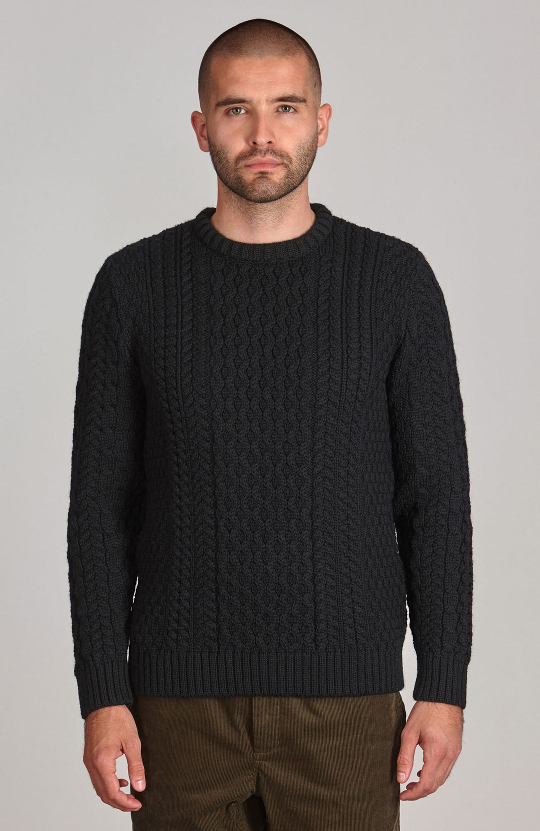black mens British wool cable jumper by Paul James