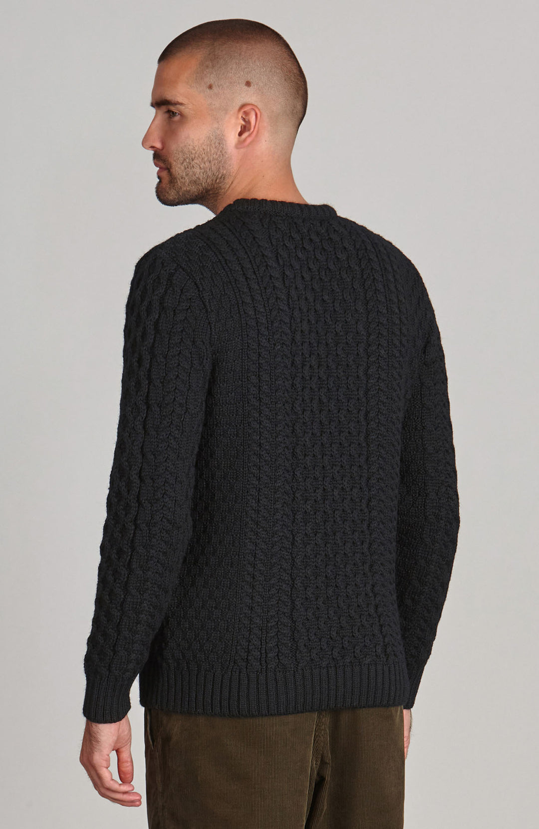 black mens British wool cable jumper by Paul James