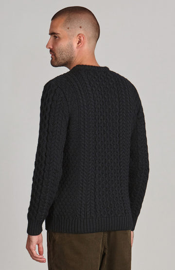 black mens British wool cable jumper by Paul James
