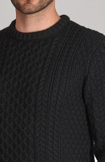 black mens British wool cable jumper by Paul James