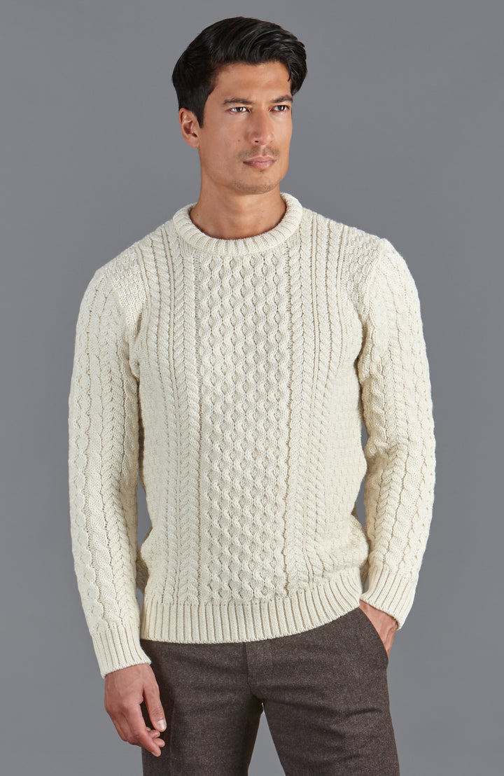 Men's Chunky Crew Cable Jumper Made Of British Wool Knit: Crafted
