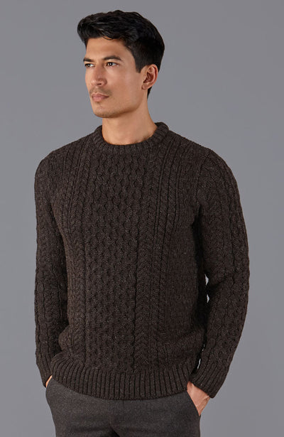mens brown chunky wool cable jumper