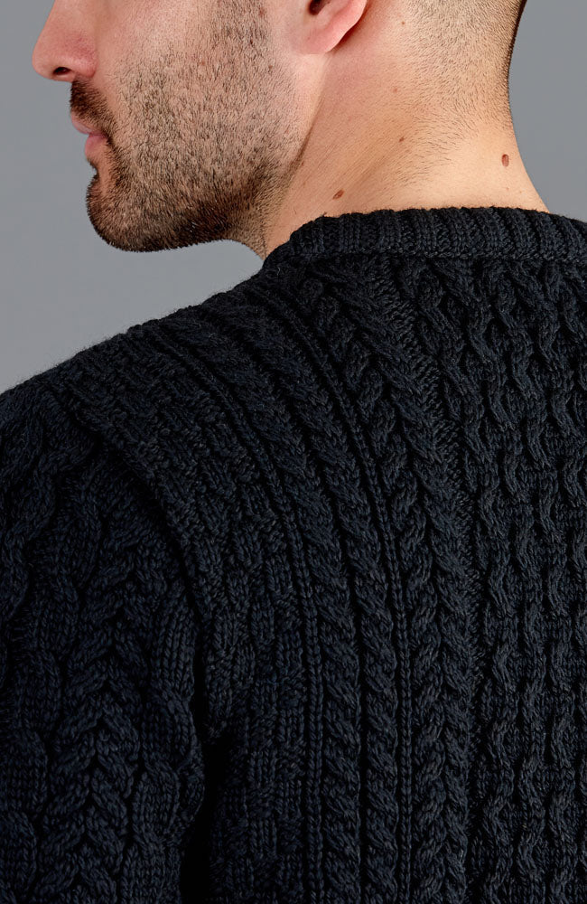 black mens British wool chunky fisherman's aran jumper knit