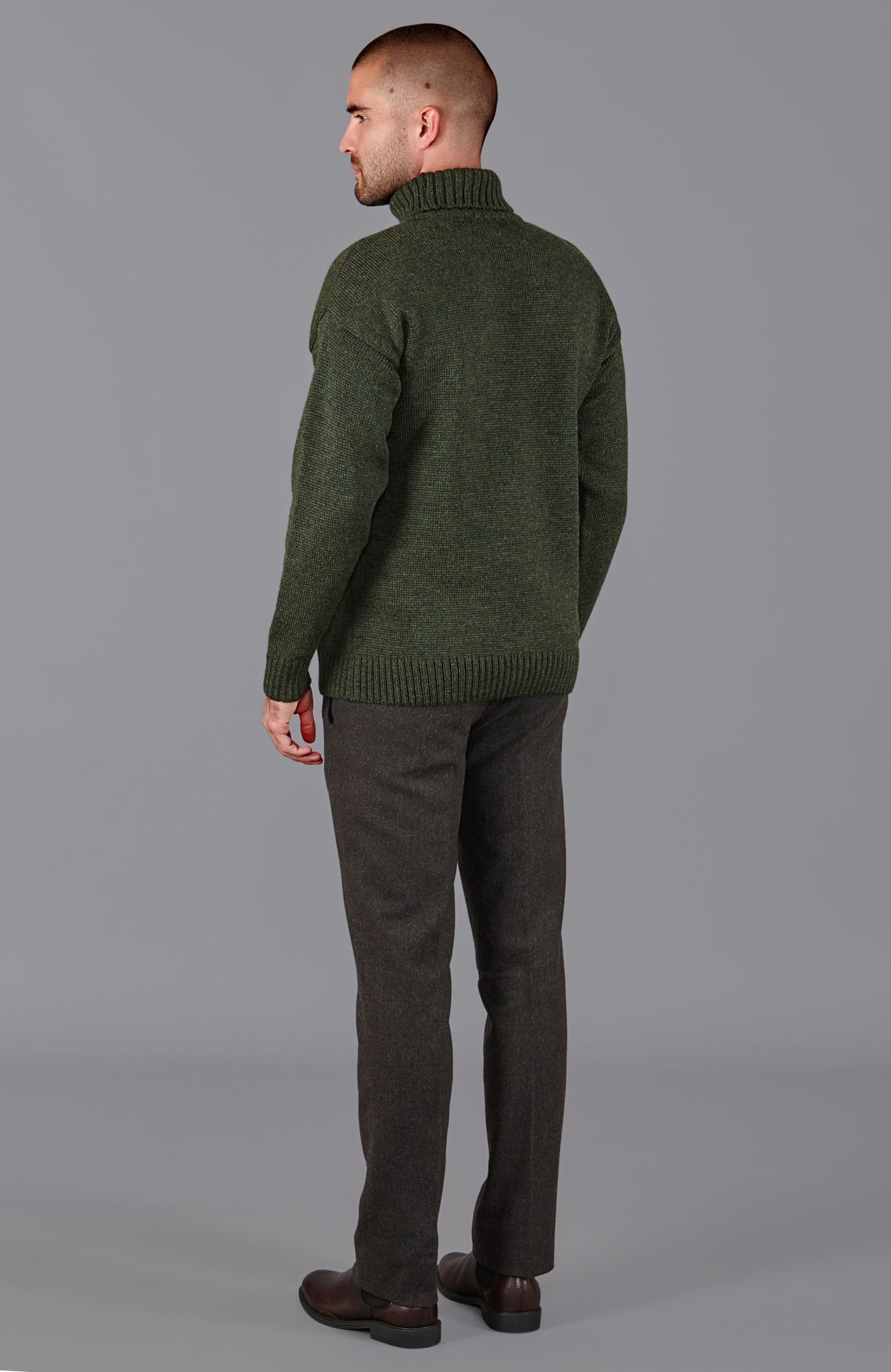 mens green wool submariner roll neck jumper