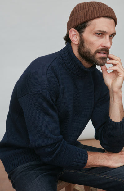 navy mens winter roll neck wool jumper