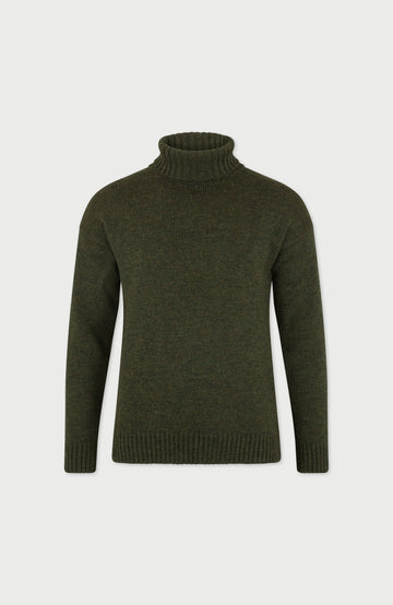 Green Mens Merino Wool Roll Neck Jumper By Paul James
