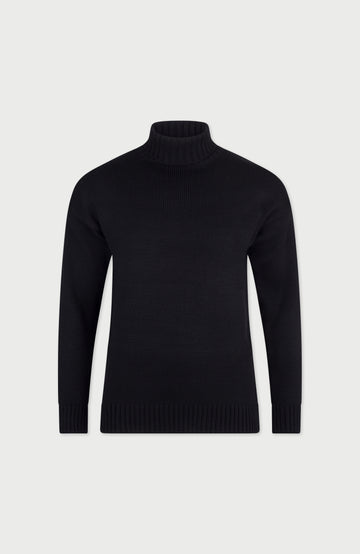 Black Mens Merino Wool Roll Neck Jumper By Paul James