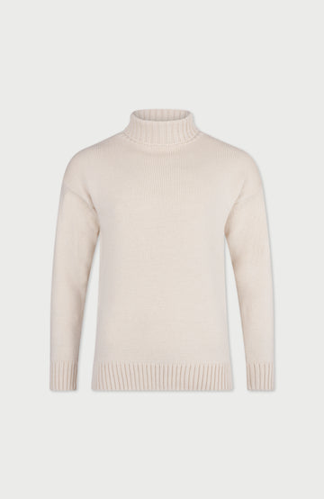 Ecru Mens Merino Wool Roll Neck Jumper By Paul James