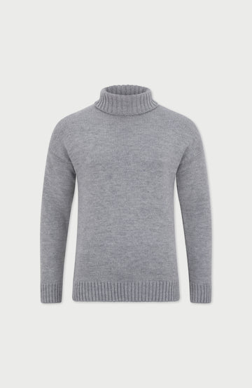 Grey Mens Merino Wool Roll Neck Jumper By Paul James
