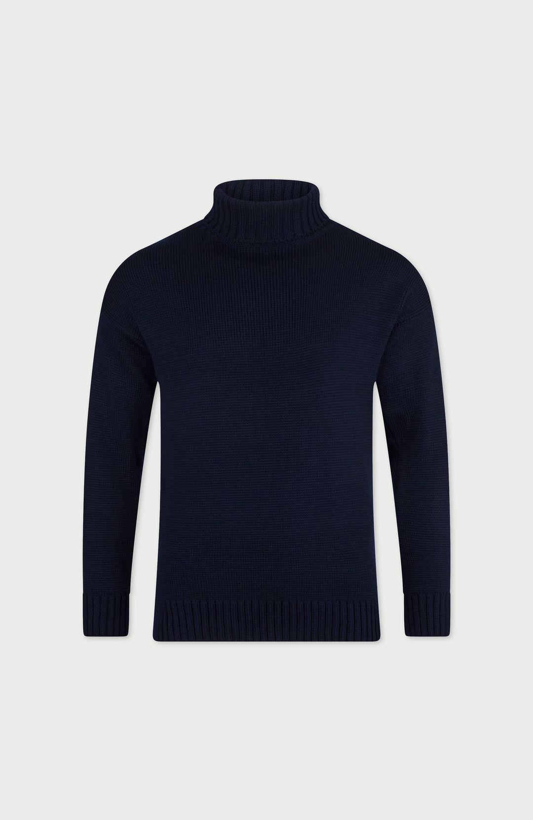 Navy Mens Merino Wool Roll Neck Jumper By Paul James