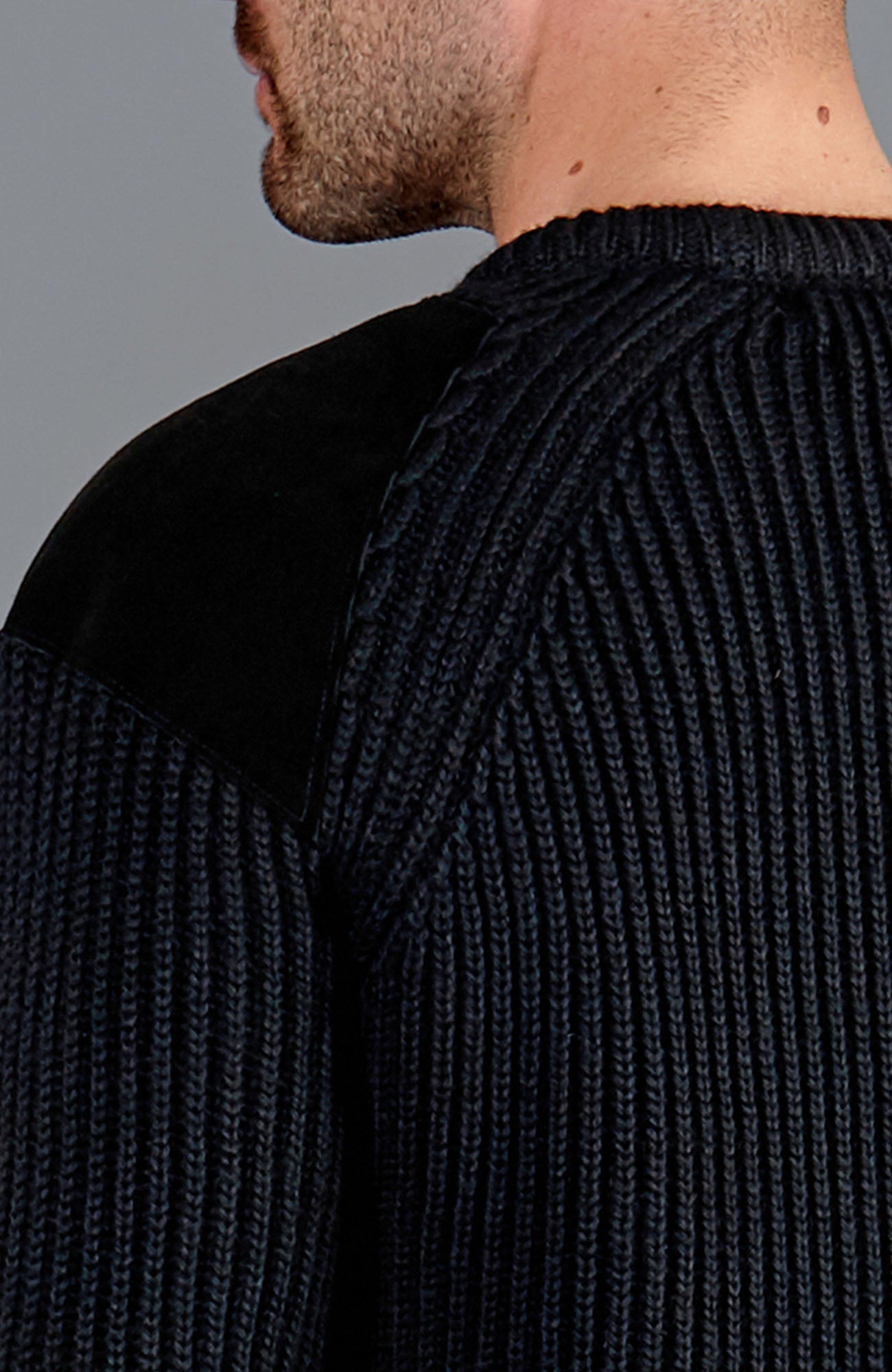 black mens wool shooting jumper with patches