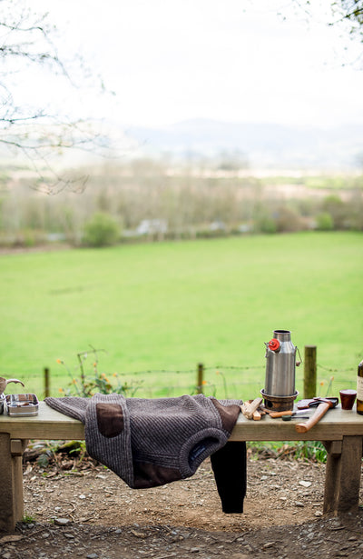 brown mens shooting jumper with patches