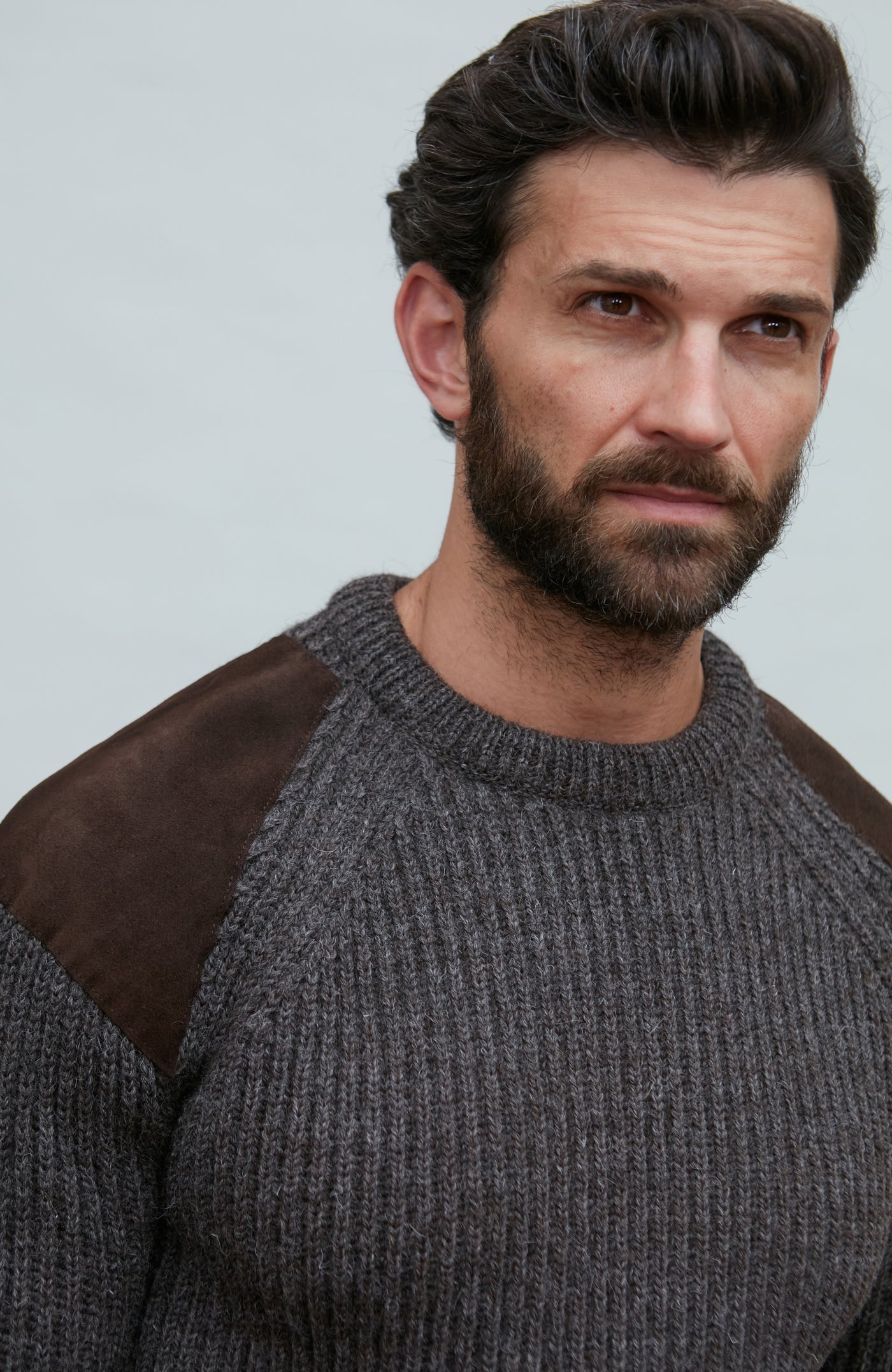 mens brown shooting jumper with patches