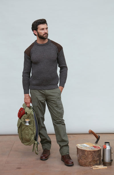mens brown shooting jumper with patches