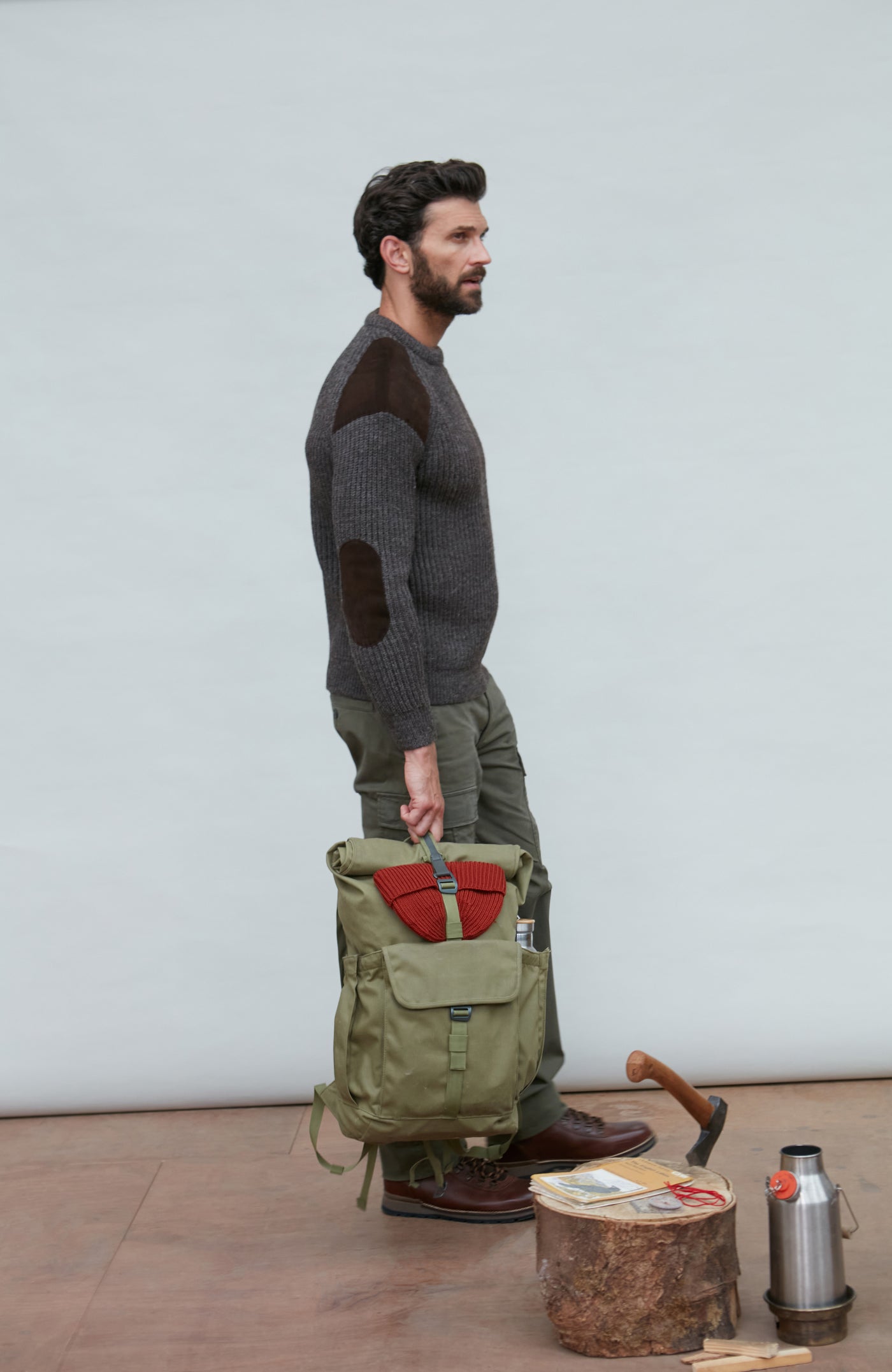 brown mens wool rib shooting jumper