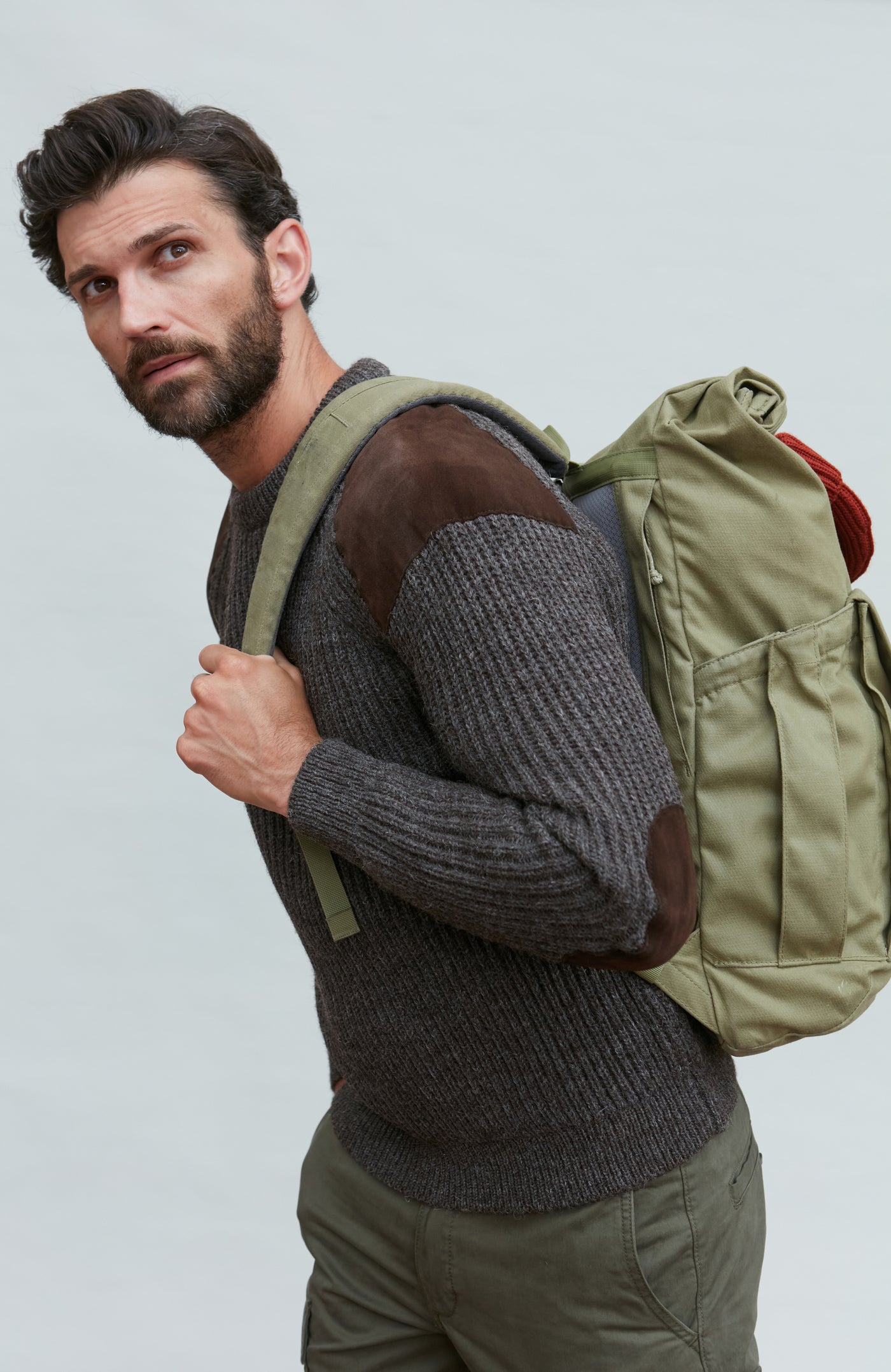 brown mens wool rib shooting jumper