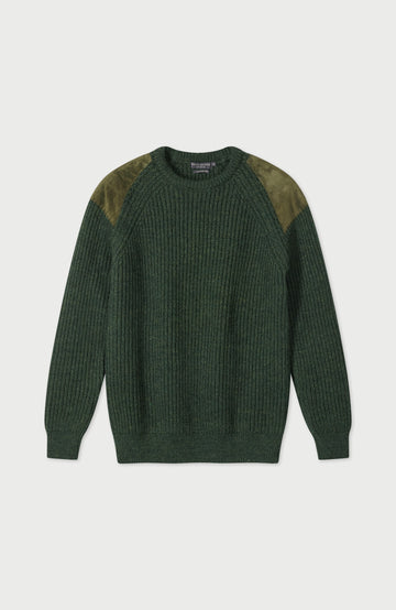 Green Mens Chunky British Wool Shooting Jumper By Paul James