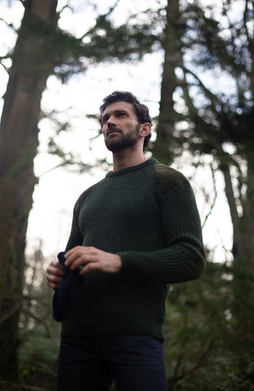 Men's Green Made In England British Wool Shooting Jumper by Paul James Knitwear
