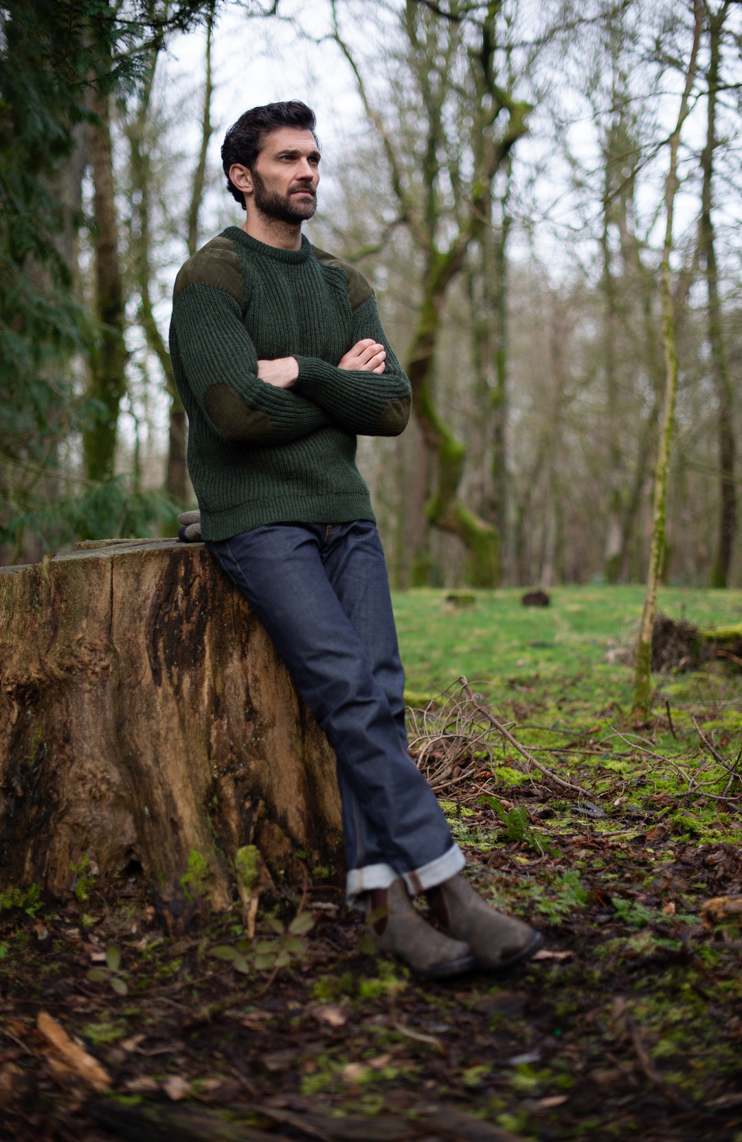 Men's Green Made In England British Wool Shooting Jumper by Paul James Knitwear