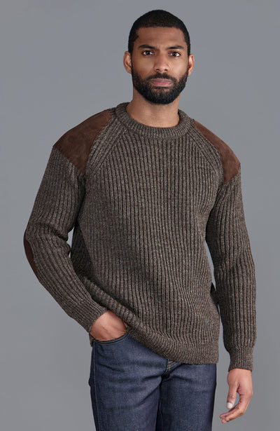 brown mens wool shooting jumper with patches