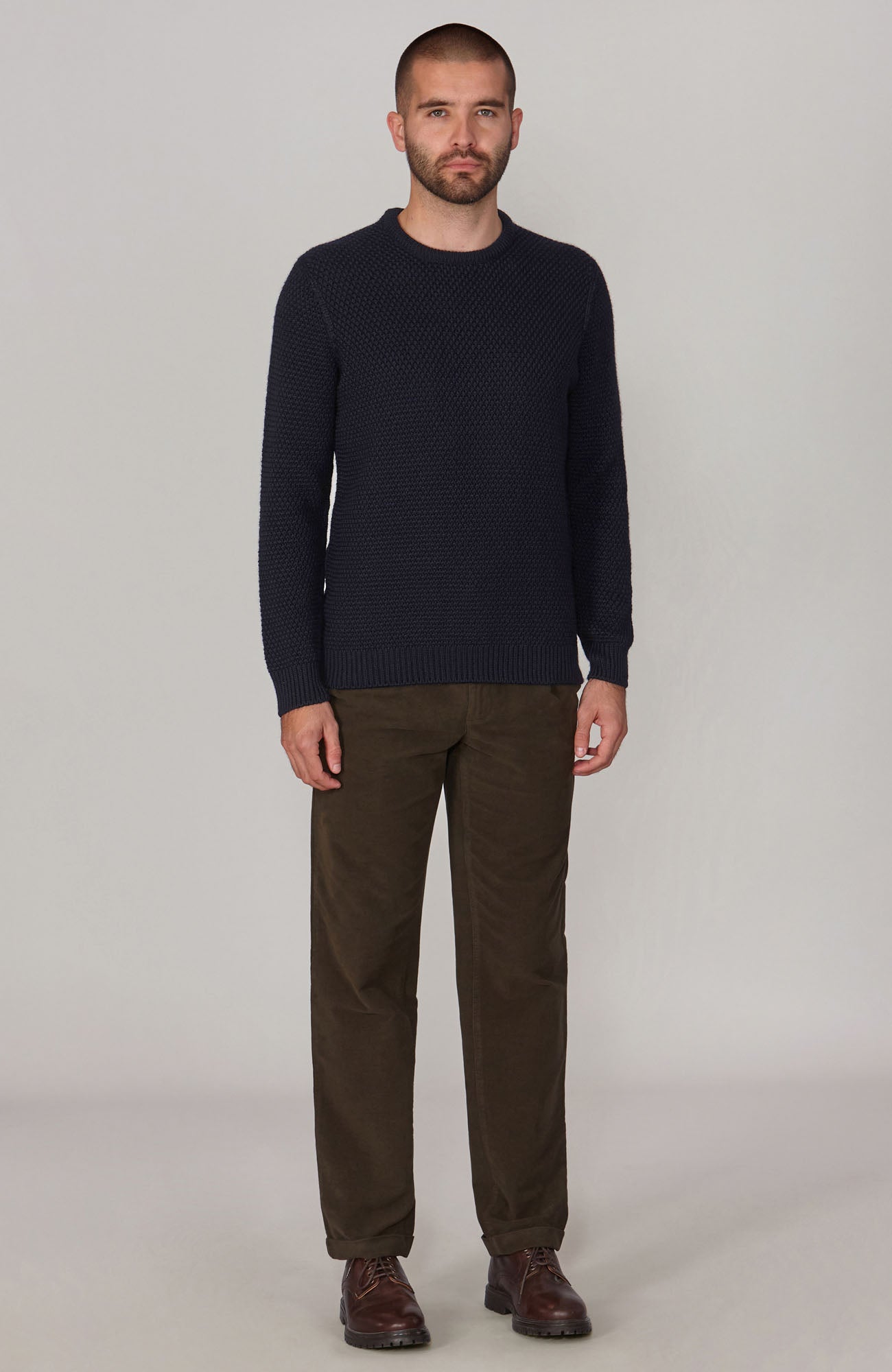 mens navy chunky wool  textured jumper