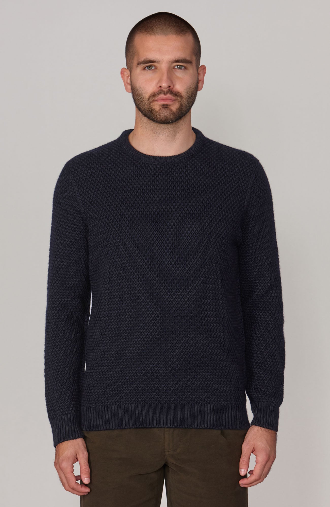 mens navy chunky wool  textured jumper