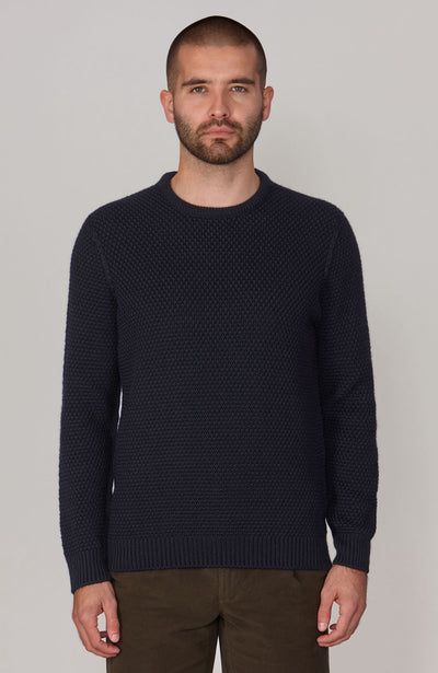 mens navy chunky wool  textured jumper