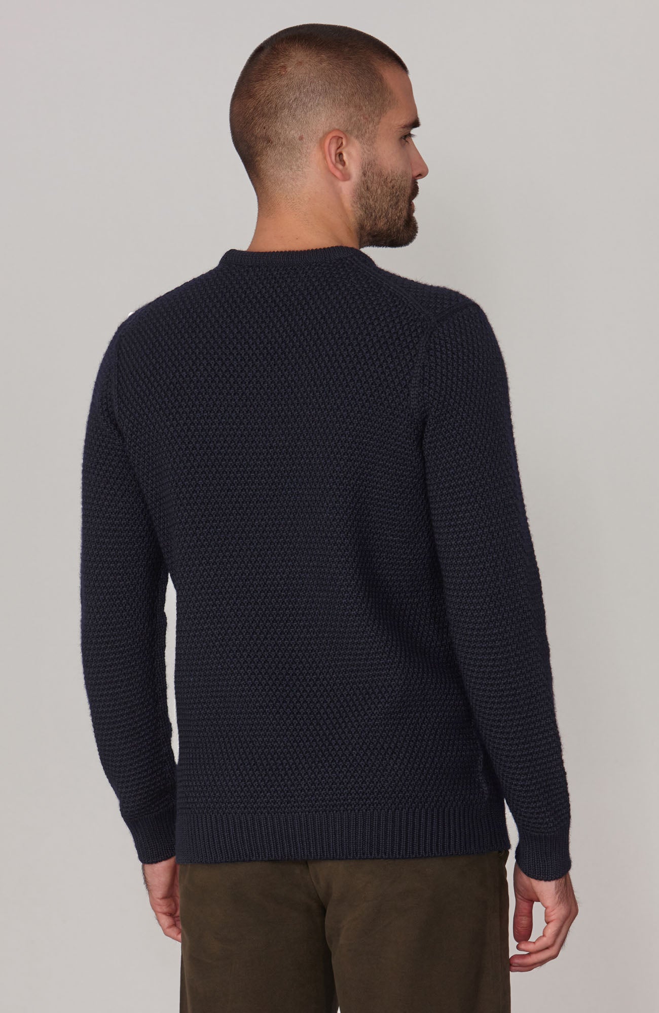 mens navy chunky wool  textured jumper