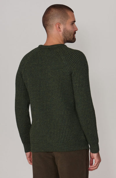 green mens British wool ribbed fisherman jumper