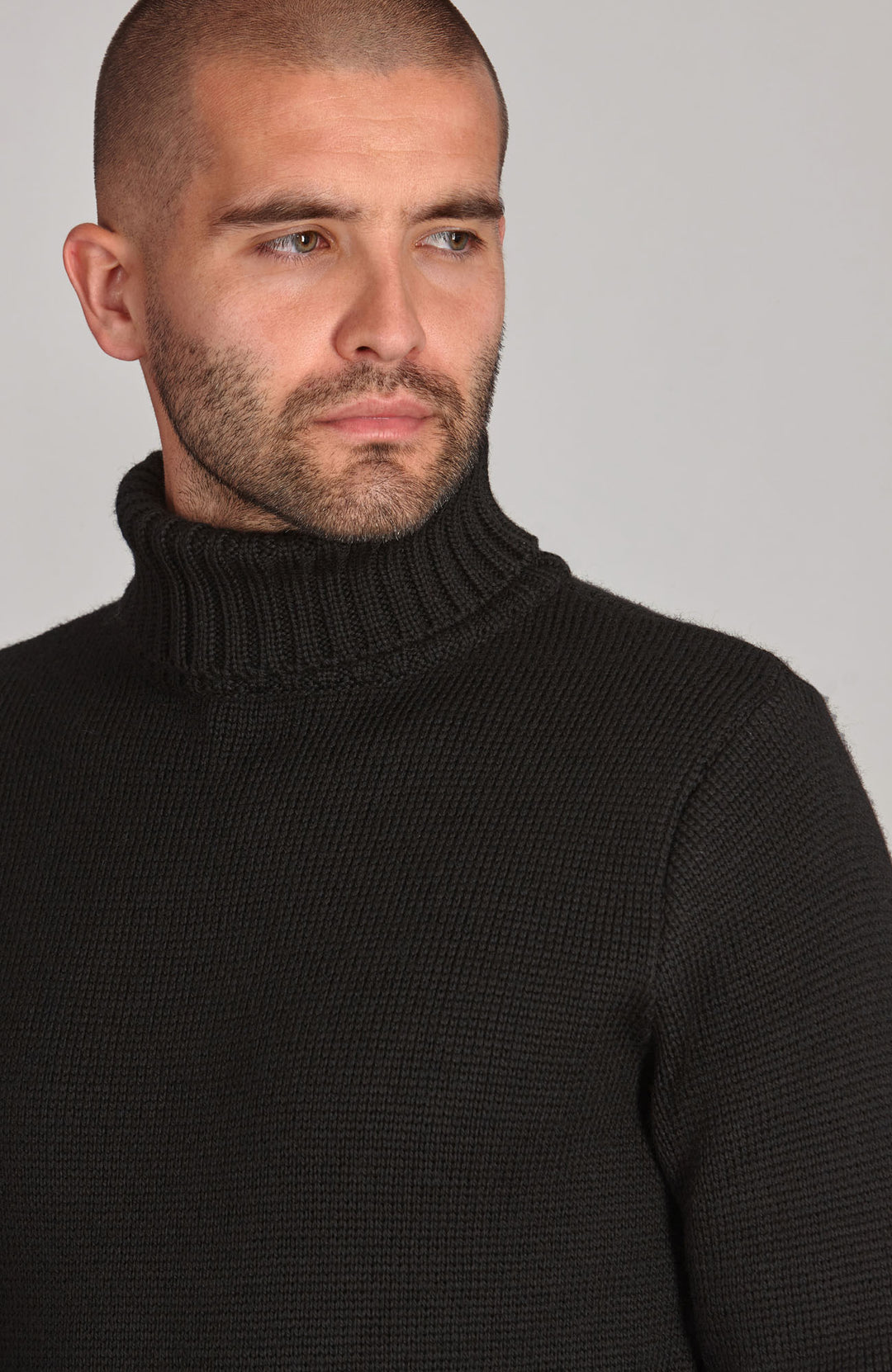 black mens wool chunky submariner jumper by Paul James