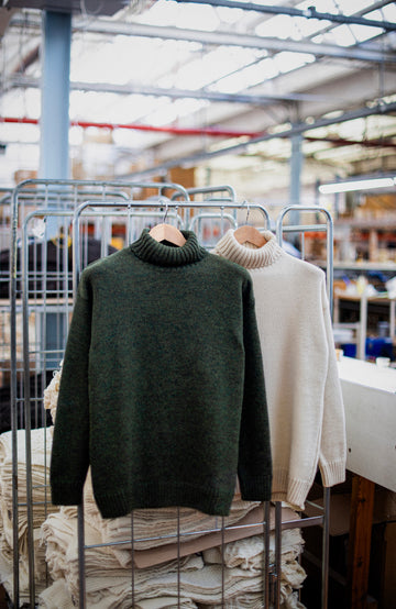 Men's green and ecru made-in-England wool Submariner by Paul James Knitwear