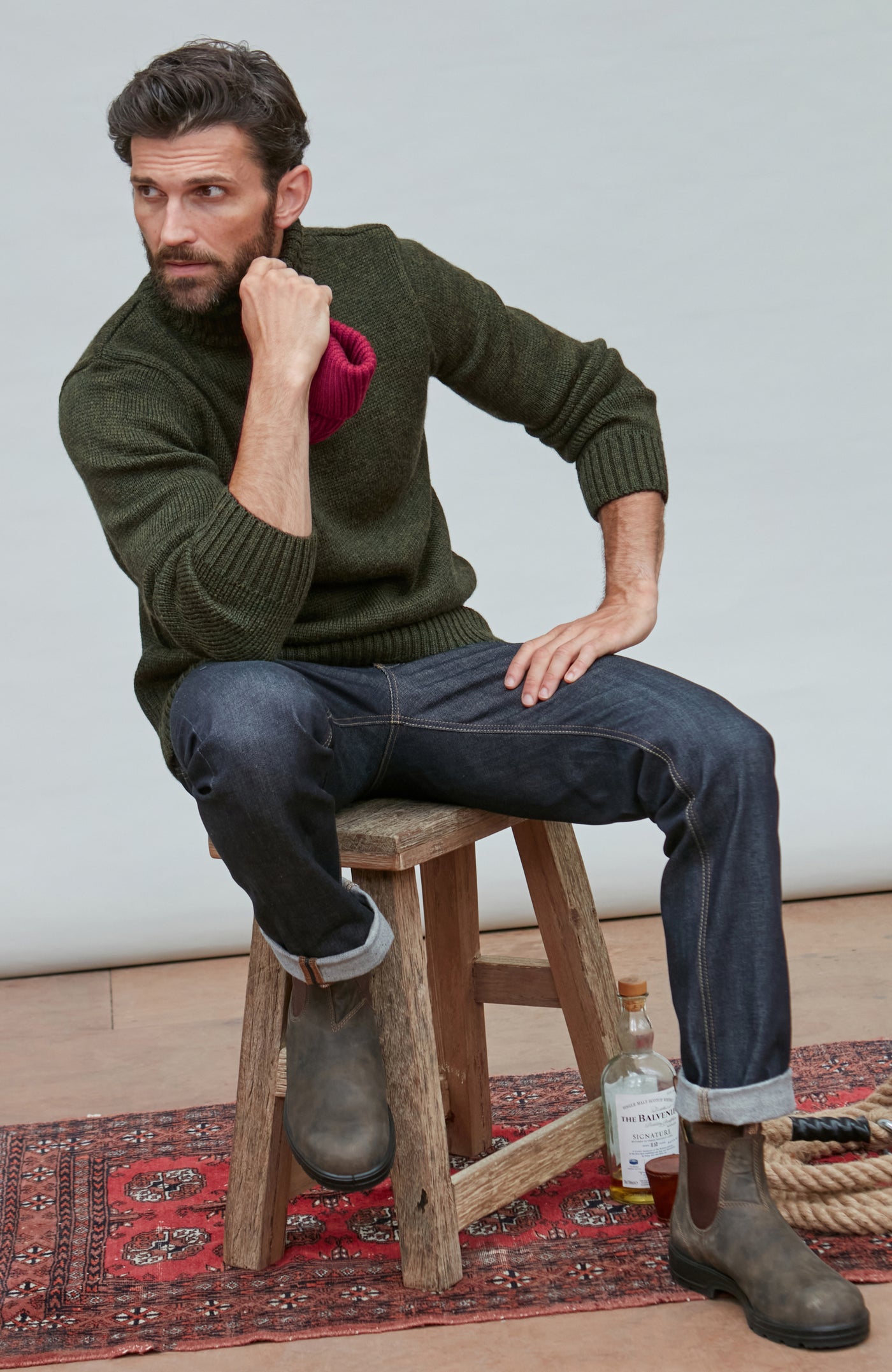 green wool submariner chunky jumper