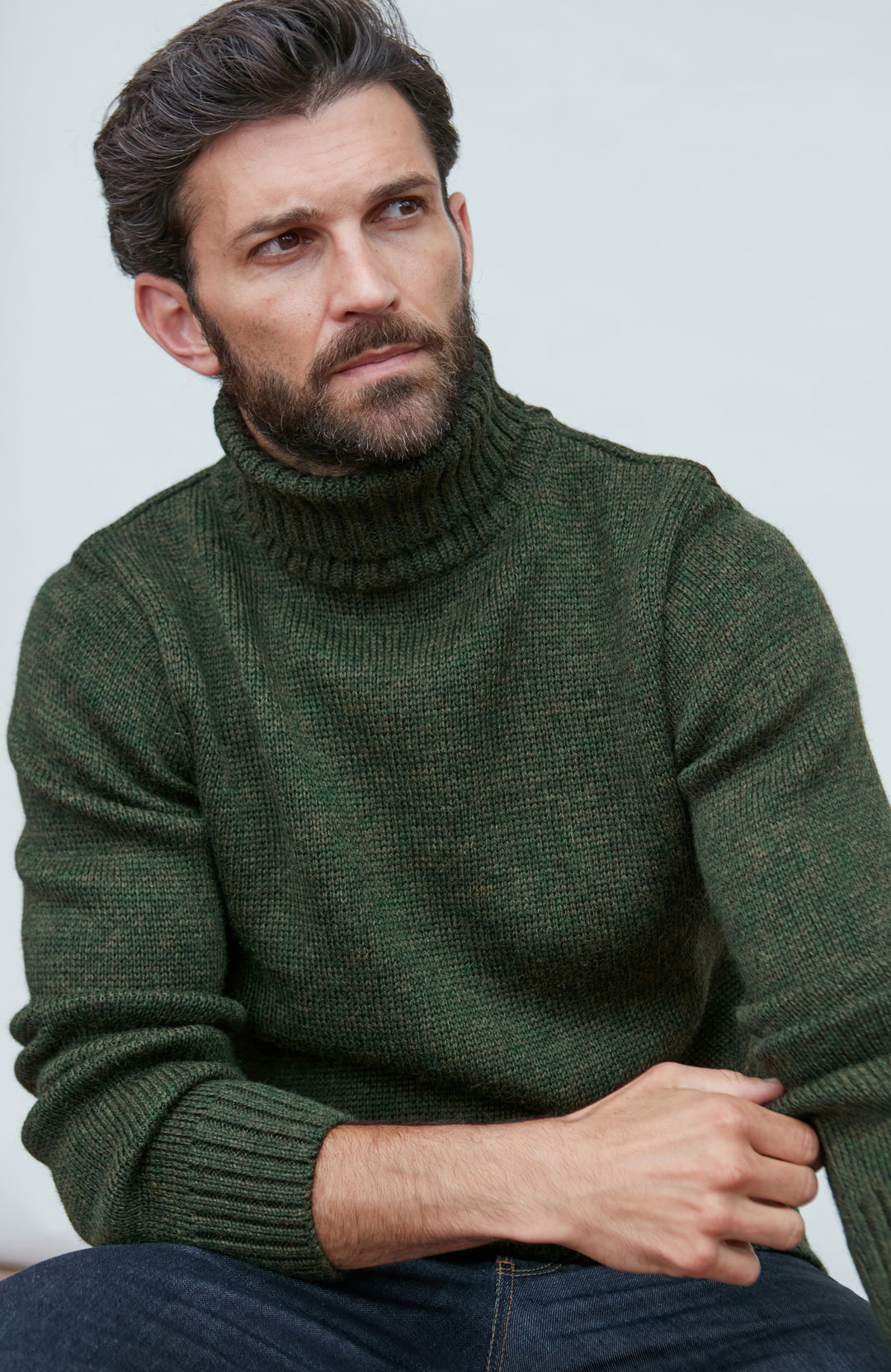 green wool submariner chunky jumper by Paul James