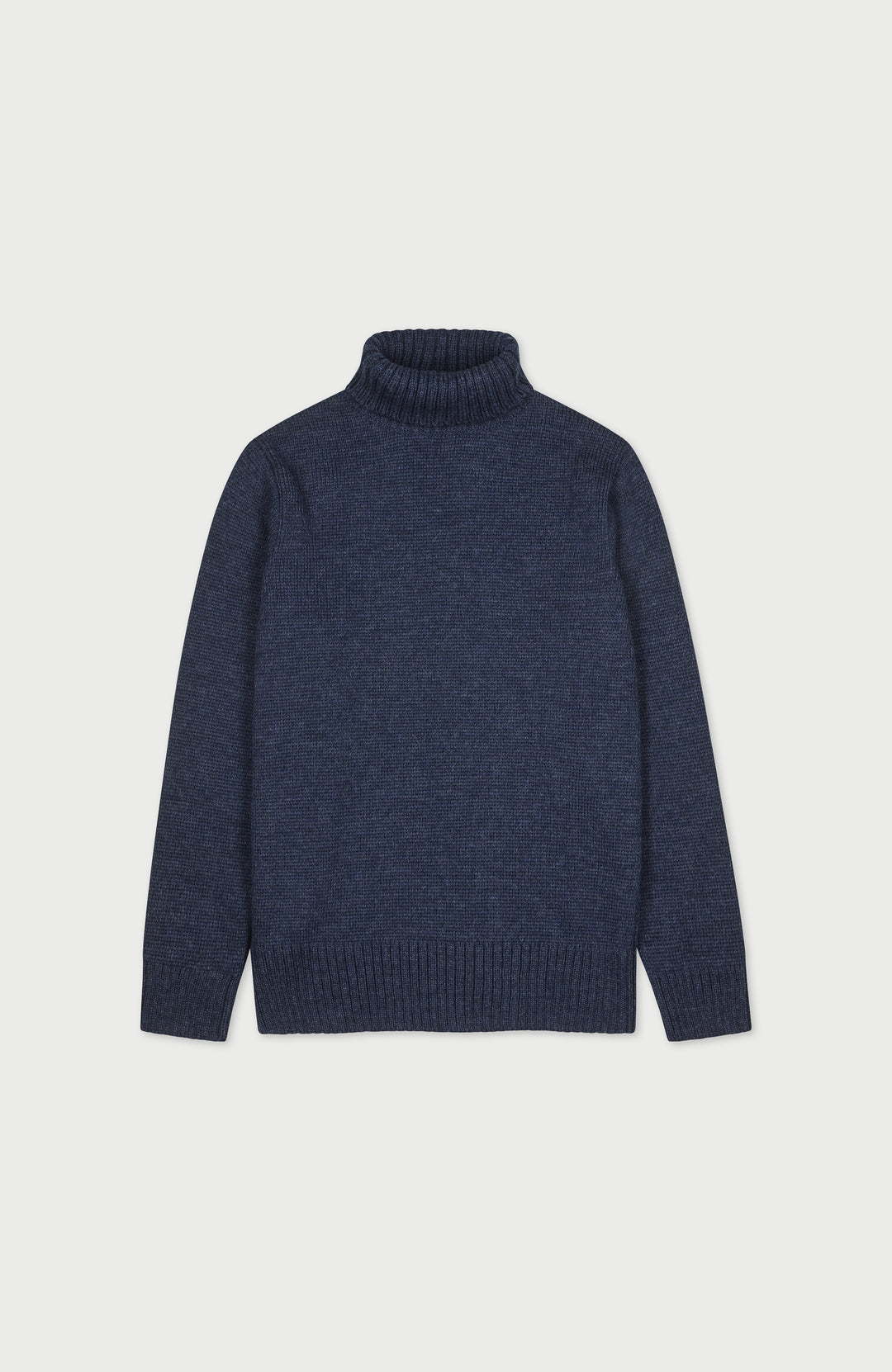 mens navy blue knit wool turtleneck sweater made in england by paul james knitwear