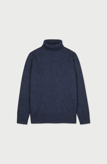 mens navy blue knit wool turtleneck sweater made in england by paul james knitwear