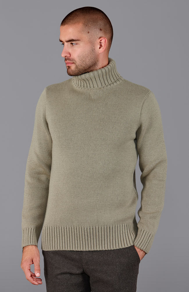 brown mens chunky roll neck jumper