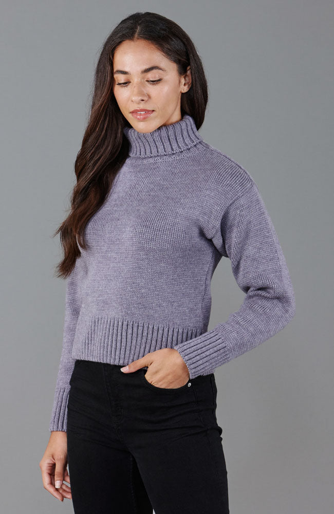 lilac womens crop roll neck chunky wool jumper