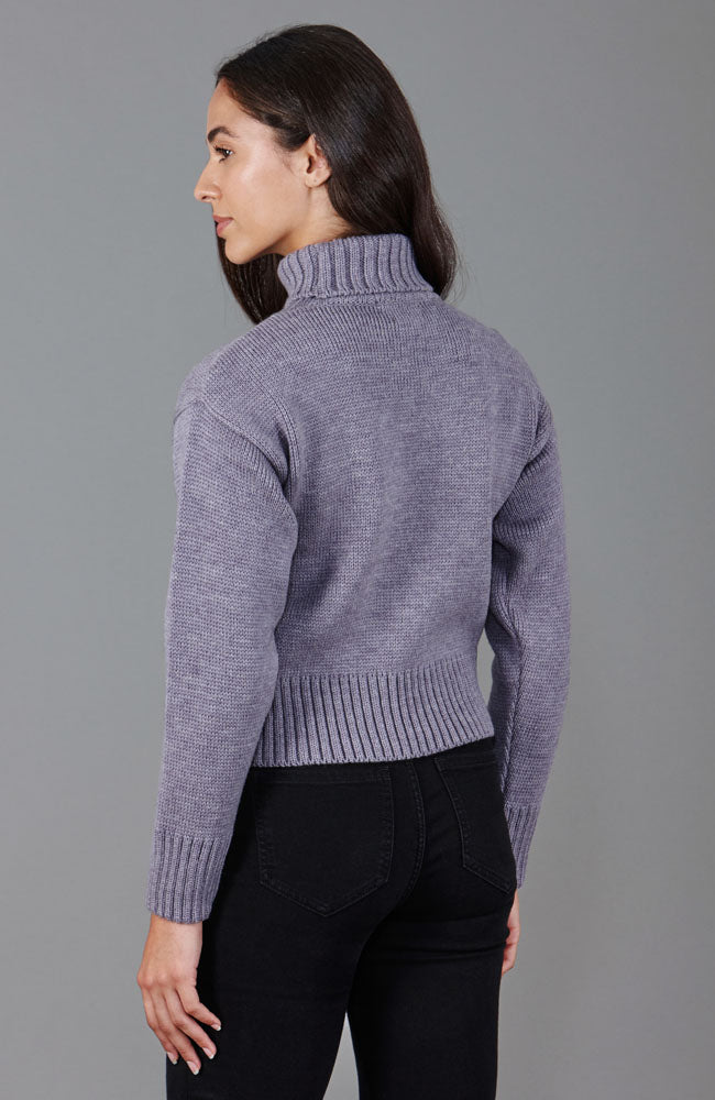 lilac womens crop roll neck chunky wool jumper