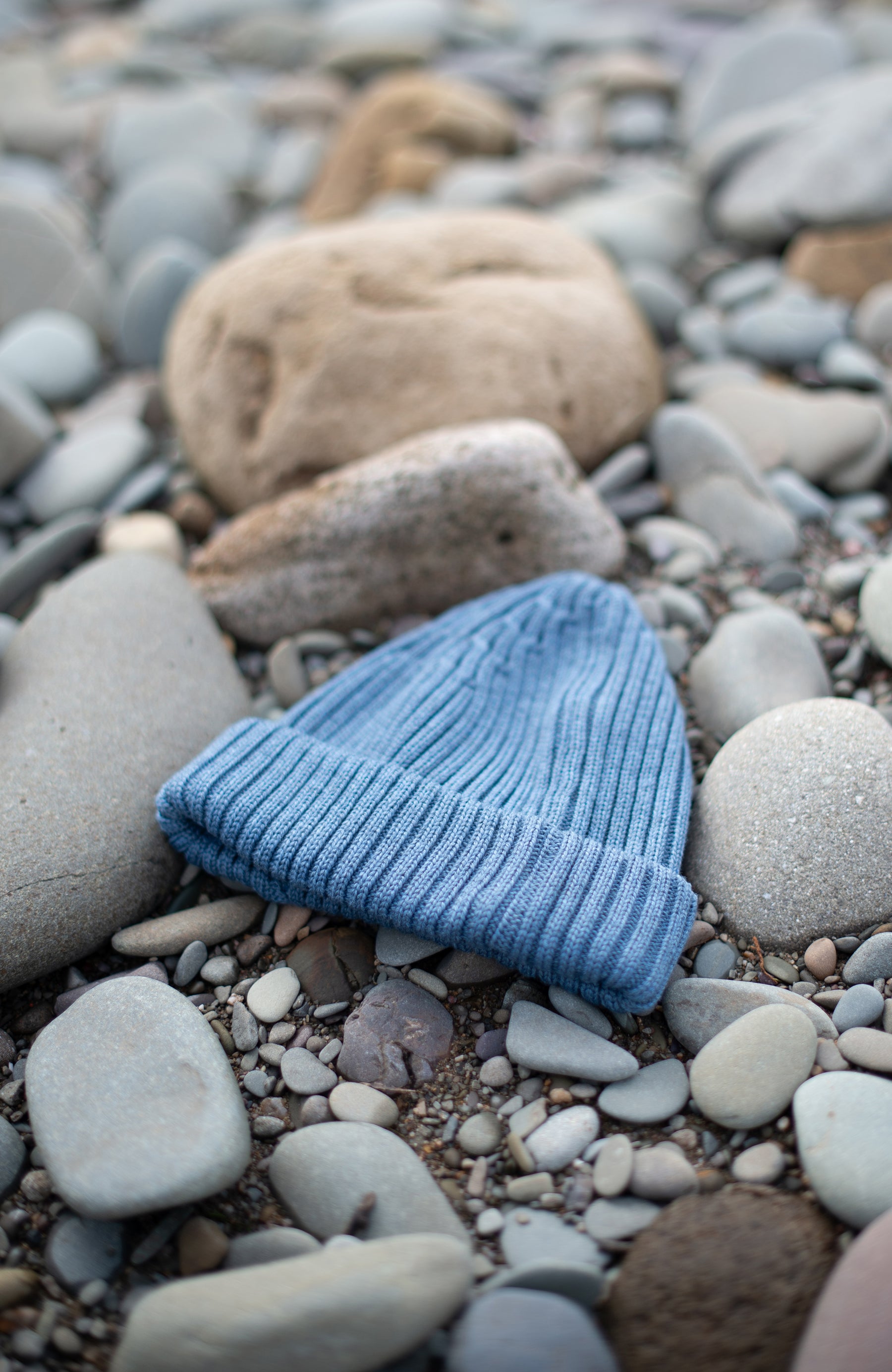 Blue Made In England Merino rib beanie for women