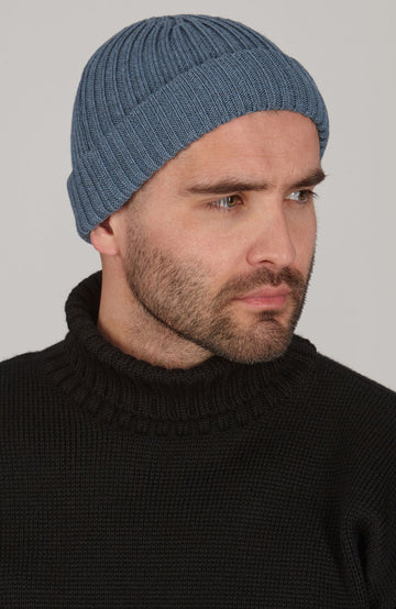 blue mens chunky wool beanie
