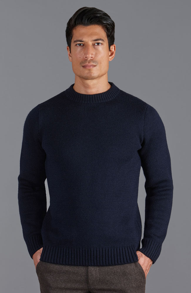navy mens chunky wool crew neck jumper