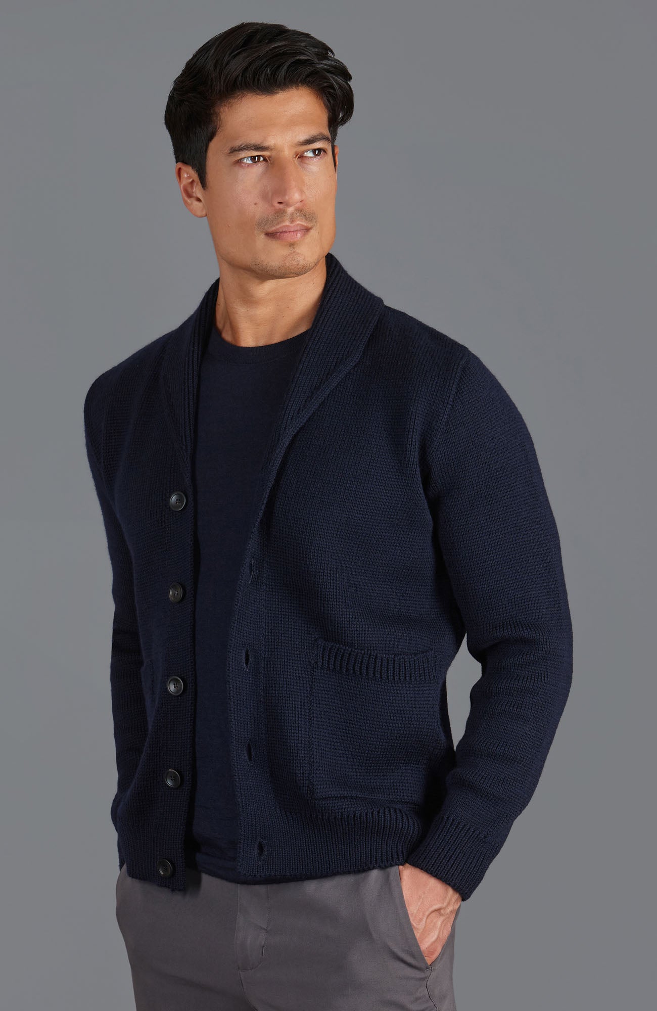 Mens Chunky Merino Wool Shawl Collar Cardigan – Paul James Knitwear